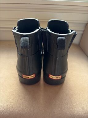Hunter Black Short Pull-On Rain Boots with Heel Logo